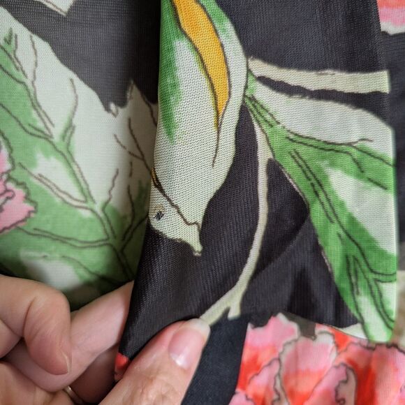Vintage 70s Sheer Floral Womens Peplum top Blouse Black Orange Pink Yellow L/XL - Picture 7 of 7